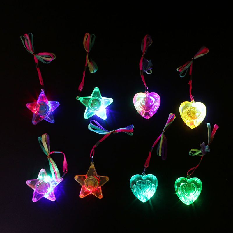 Pentacle Star Heart Shape Colorful LED Sparkle Necklace Shining Pendants Party Favors Kids Toy Light Up Toy