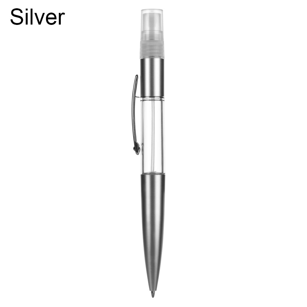 1 PC Portable Multifunction Spray Ballpoint Pen Refillable Disinfectant Pen Practical Mini Travel Perfume Bottle Writing Tools: style 1-Silver