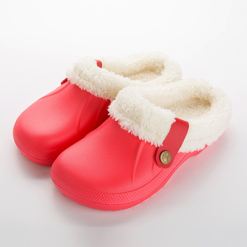 Pantuflas cálidas para invierno zapatos para interior de hombres, Pantoffels de algodón informales, zuecos de azafrán con forro polar de piel, zapatillas para casa, ME526: Rojo / 38