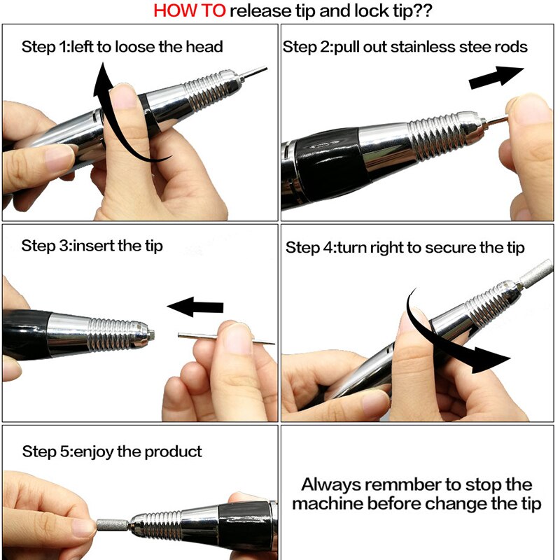 35000rpm elétrica broca do prego manicure máquina uso doméstico equipamento da arte do prego manicure 6 brocas de lixar banda acessório ferramenta do prego