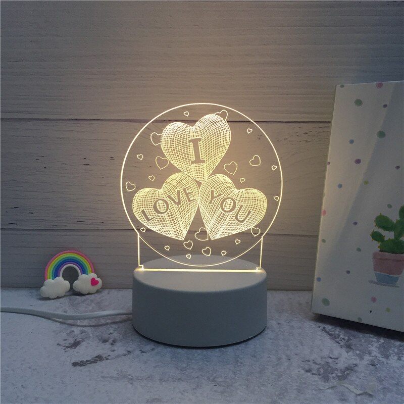 Sololandor 3D Led Lamp Creatieve 3D Led Night Lights Novelty Illusion Night Lamp 3D Illusion Tafellamp Voor Thuis Decoratieve licht: I LOVE YOU