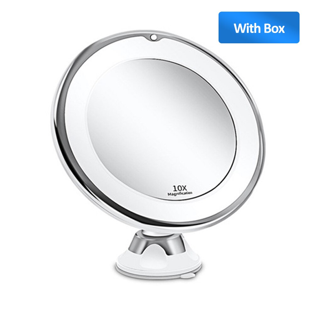 Makeup Mirror LED Light 10X Magnifying Vanity Mirror Suction Cup 360 Degree Rotating LED Cosmetic Mirrors 10X miroir grossissant: 10X with Box