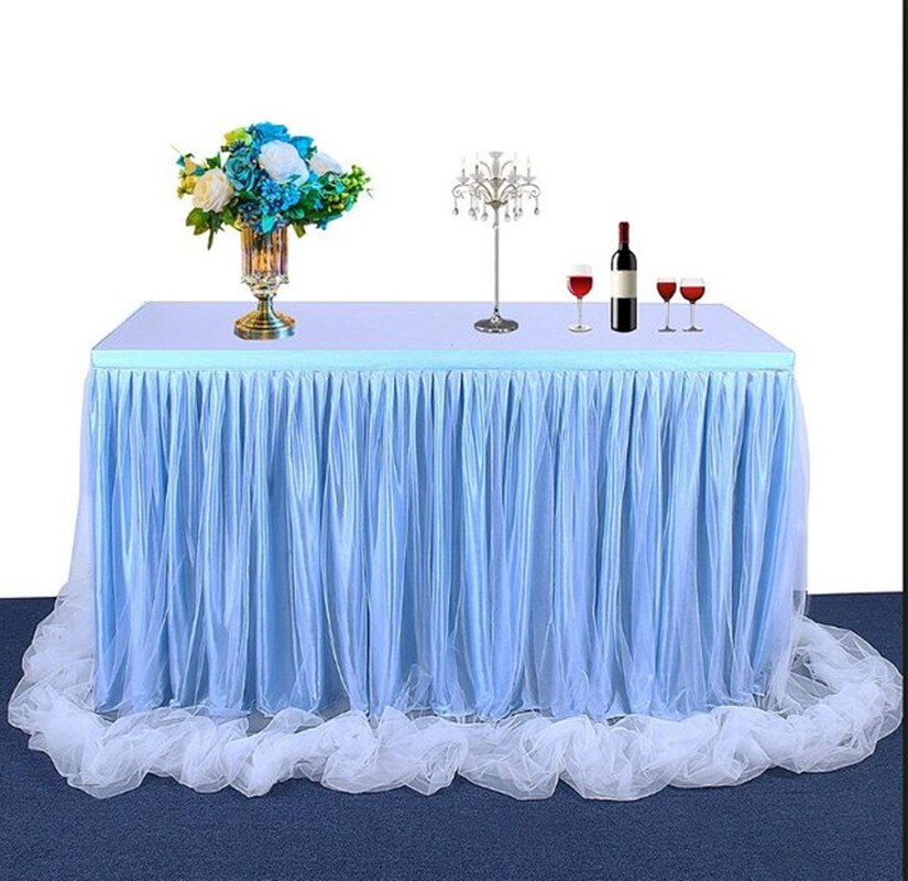 Bordskørt tyl til bryllupper fester fester begivenheder bordskørt cover bryllup festlig fest indretning 3 farver: Blå