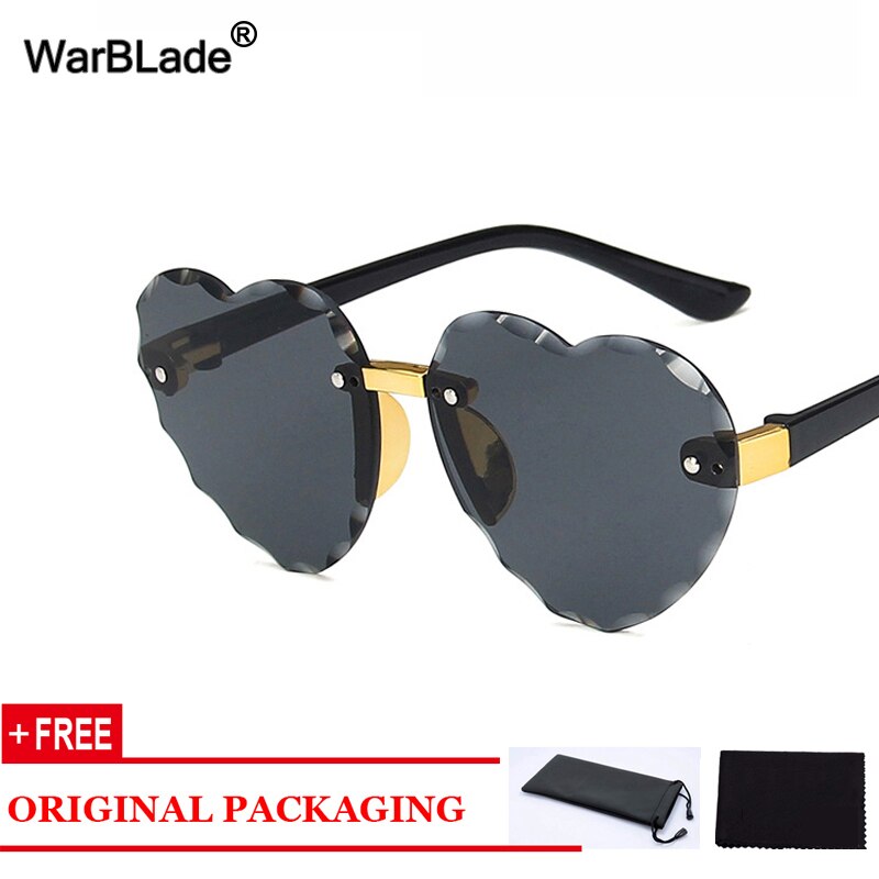 Warblade hjerte kantløse låve solbriller kjærlighet form låve solbriller takrenne jenter reise  uv400 briller oculos de sol: Grå