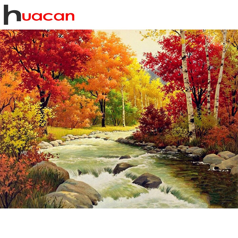 Huacan Diamant Schilderij Herfst Landschap 5D Diy Diamond Mozaïek Landschap Volledige Vierkante Diamanten Borduurwerk Boom Ambachten Kit Decoratieve