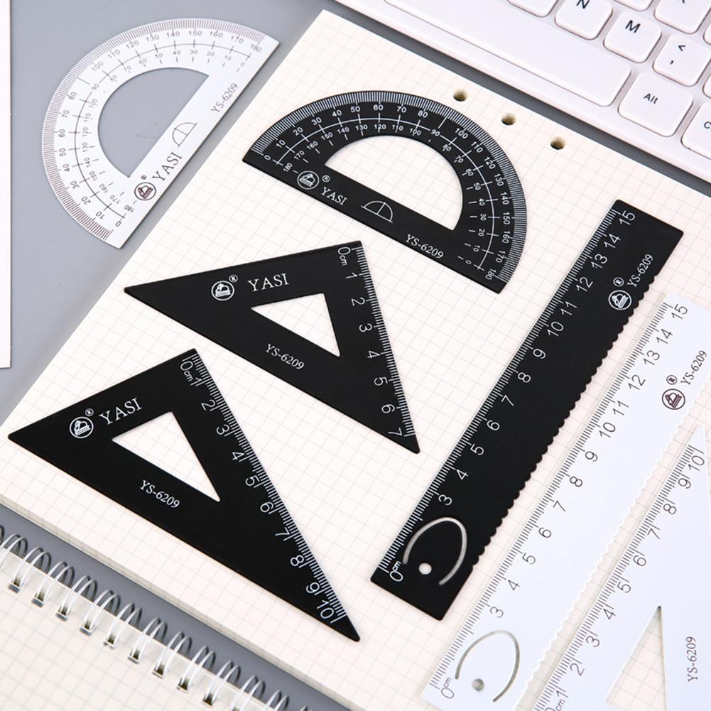 4Pcs Straight Triangle Ruler Protractor Tool Student Stationery School Supplies