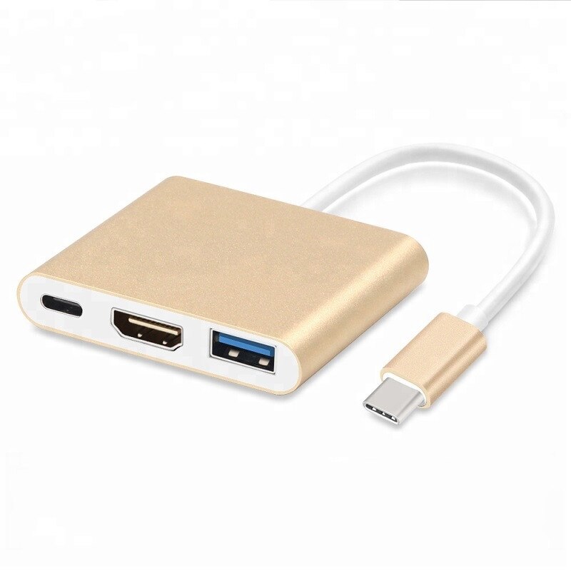 Usb c hdmi type c hdmi mac 3.1 omformer adapter typec til hdmi hdmi usb 3.0 type-c aluminium for apple macbook adapter usb-port: Gull