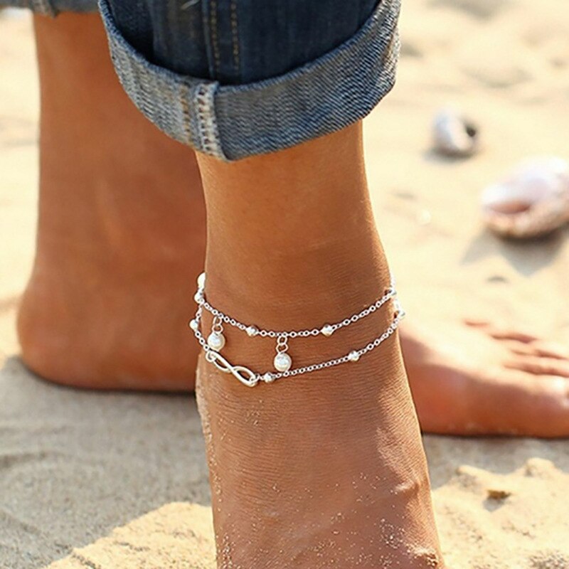 Bohemian Meerdere Lagen Lmitation Parels Infinity Enkel Voor Vrouwen Sieraden Bruids Sieraden