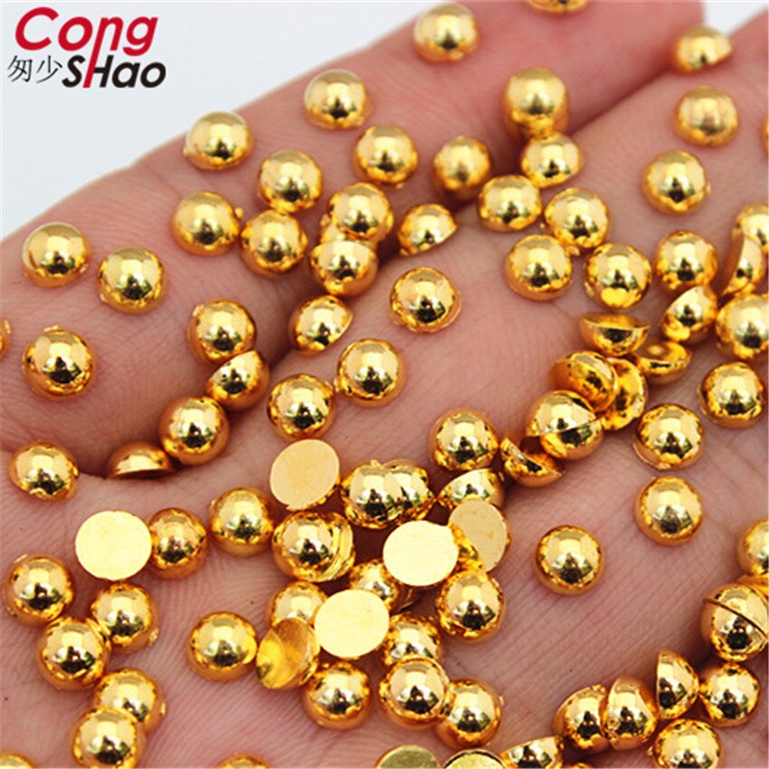 Plaksteen Half Ronde Gouden Parel Abs Imitatie Parel Acryl Steentjes Plakboek Kralen 3D Niet Hotfix Nail Art Decoratie WC94