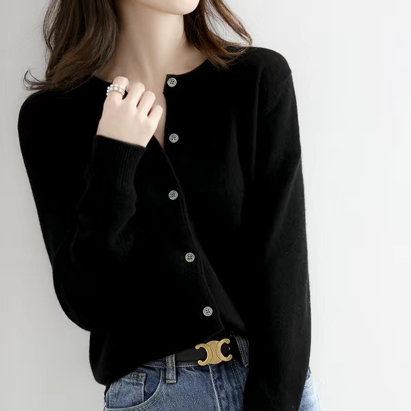 Cárdigans para mujer, suéter con cuello redondo, cárdigans tejidos de Cachemira para primavera y otoño, suéteres lisos de un solo pecho para mujer DF4934: XL / Negro