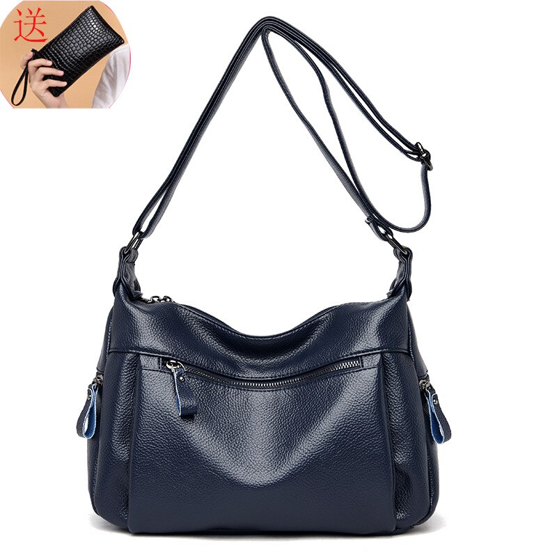 Koreaanse Leisure Een Schouder Messenger Bag Voor Vrouwen Zachte Lederen Tas Voor Middelbare Leeftijd En Oude Vrouwen: Dark Blue Gift Bag