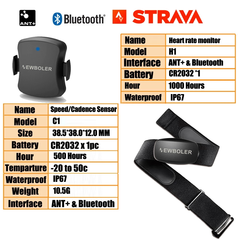 NEWBOLER Heart Rate Monitor Chest Strap Bluetooth 4.0 ANT Fitness Dual Mode Sensor Compatible Belt Wahoo Polar Garmin Bryton