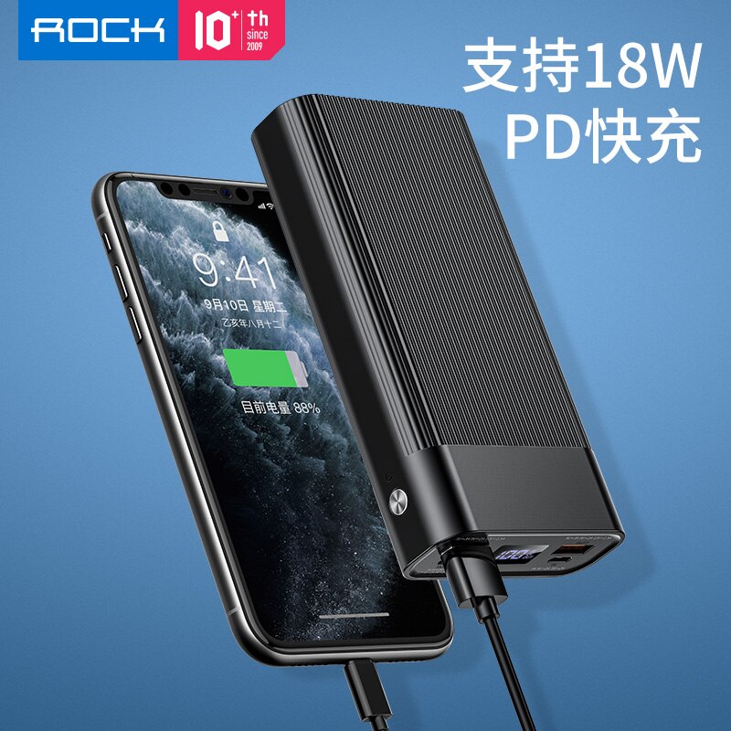 ROCK LED Digital Display 20000mAh Power Bank Dual USB 18W PD3.0 QC3.0 Schnelle Lade Poverbank für iPhone 11 Huawei FCP Batterie