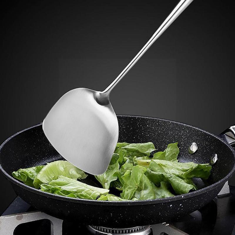 Steel Kitchen Wok Spatula Spoon Chinese Cooking Tool Bar Tools Wooden Safety Handle Durable Kitchen F8v6