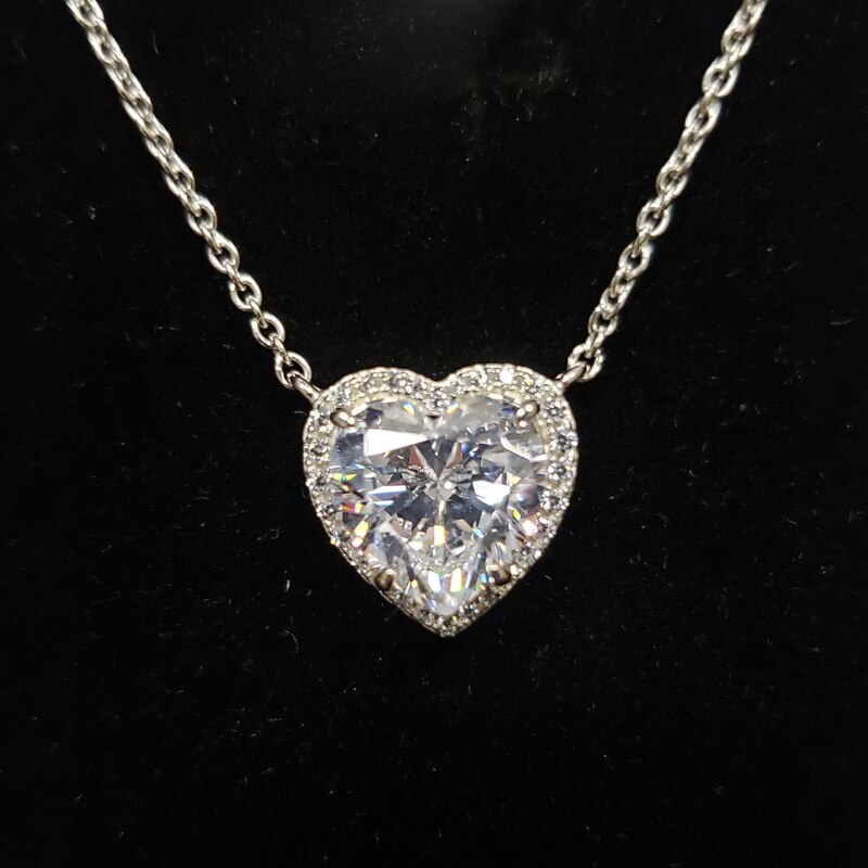 OEVAS Solid 925 Sterling Argento Scintillante 10*10MM Alto Tenore di Carbonio Del Diamante Del Pendente Del Cuore Della Collana di Cerimonia Nuziale Del Partito Da Sposa Gioielleria Raffinata