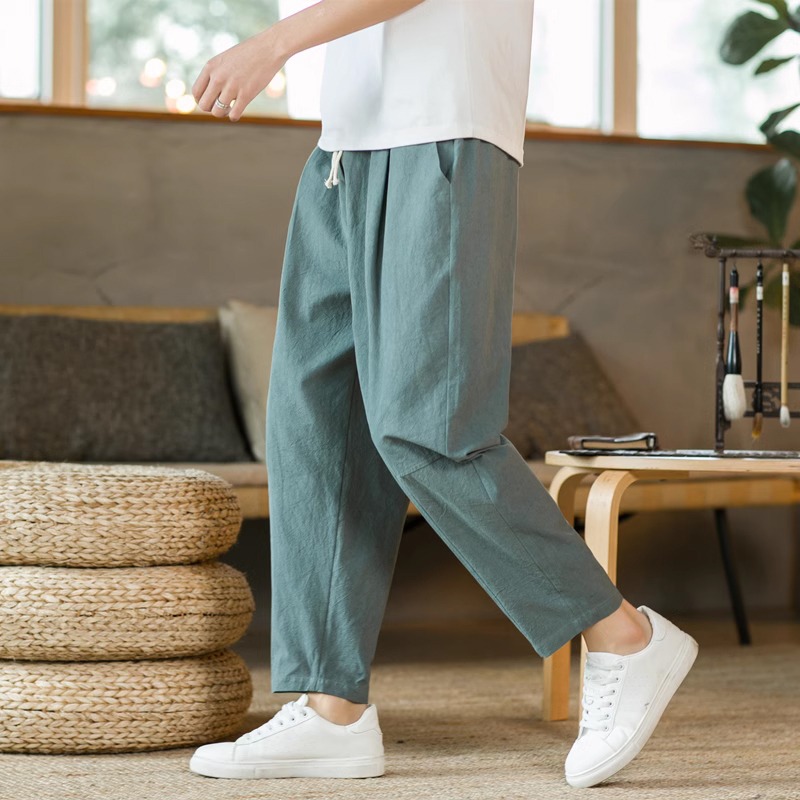 Neue männer Leinen Leichte Jogginghose Baumwolle Einfarbig Atmungs Jogger Männer ausgebeult Hosen Streetwear Lange Hosen Männer