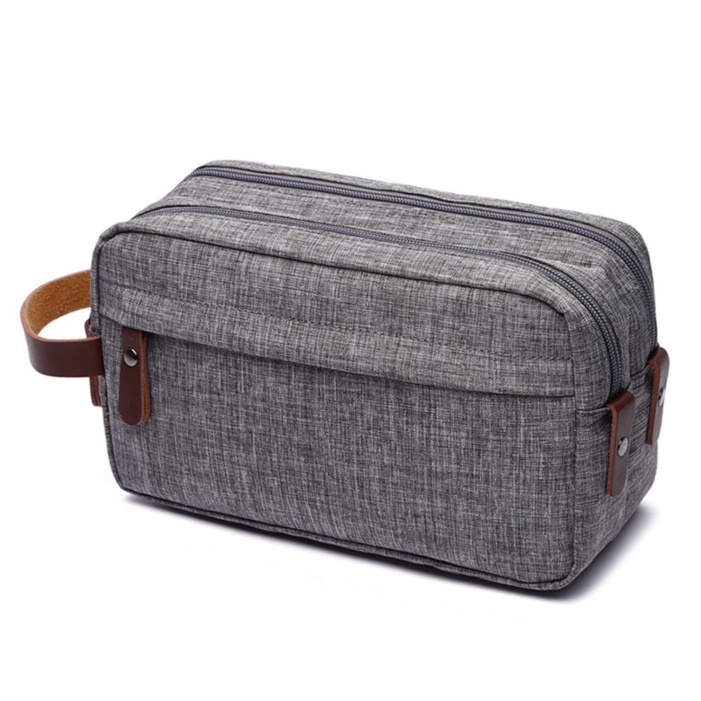 Casual Canvas Cosmetische Tas Met Lederen Handvat Reizen Mannen Wassen Scheren Vrouwen Toilettas Opslag Waterdichte Organizer Bag 2022: GRAY