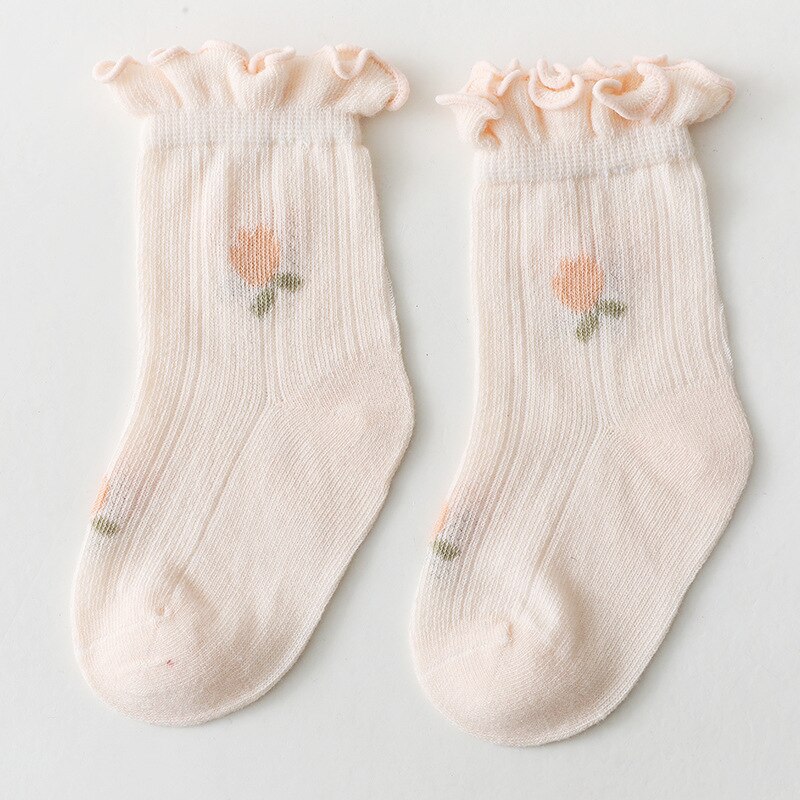 sommer Baby Mädchen Socken Kleinkind Gittergewebe Günstige Sachen Baumwolle Blume Kleinkind Socken 0-5Jahr: Orange / 0-6Monat