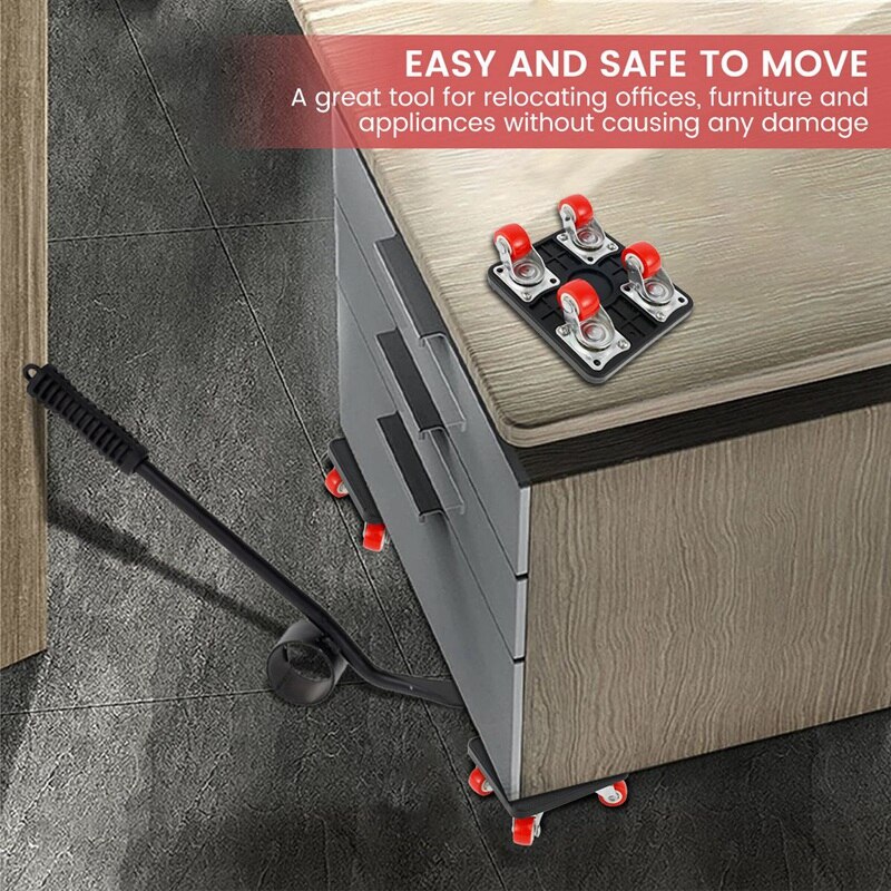 5 Pcs Furniture Mover Set Transport Lifter Heavy Stuff Moving 4 Wheeled Mover Roller with Wheel Bar Moving Device Tools