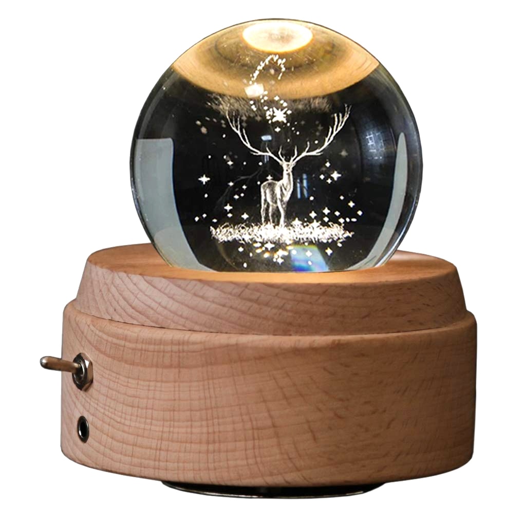 Boîte à musique rotative en boule de cristal, cerf lumineux avec Projection Led, -3D: Default Title