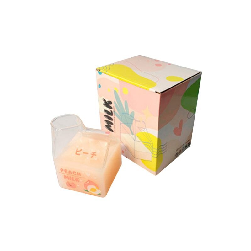 380ml Square Milk Glass Milk Box Glass Mug Transparent Milk Box Cup Square Bottom for Anti-slip Heat Resistant Kitchen Drinkware: C
