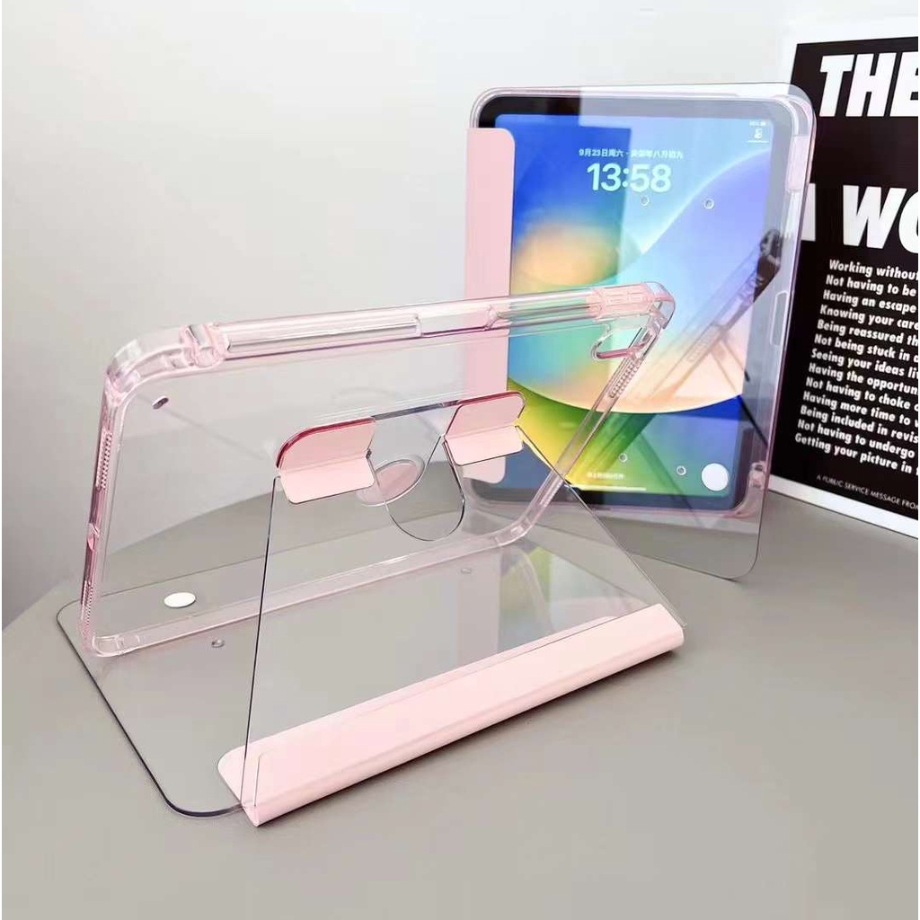 Funda acrílica giratoria transparente para iPad Air 11 2024 Air 6th 5 4 Pro 11 10th 10,9 10,2 9th 8th 7th funda con soporte con ranura para bolígrafo: Quince / Azul