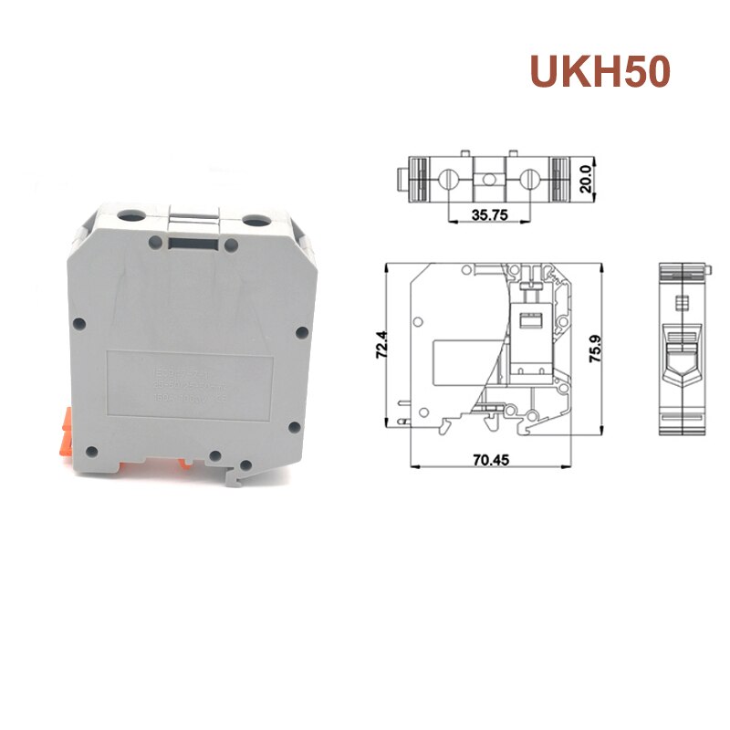 1Pcs Large Current Din Rail Screw Terminal Blocks UKH50 Morsettiera Electrical Wire Cable Terminals Block Connector Bornier 150A