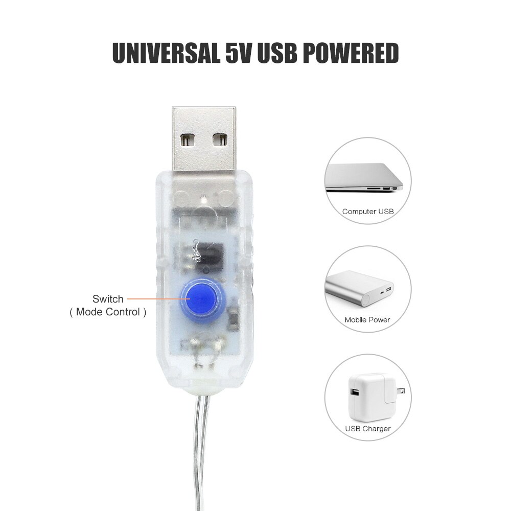 Jul 8 modes led fe lys krans 5v usb gardin lys med fjernbetjening til soveværelse vindue dekoration