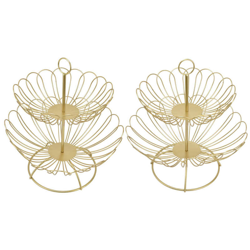2 Tier Fruit Bowl Iron Gold Fruit Basket for Home Decoration