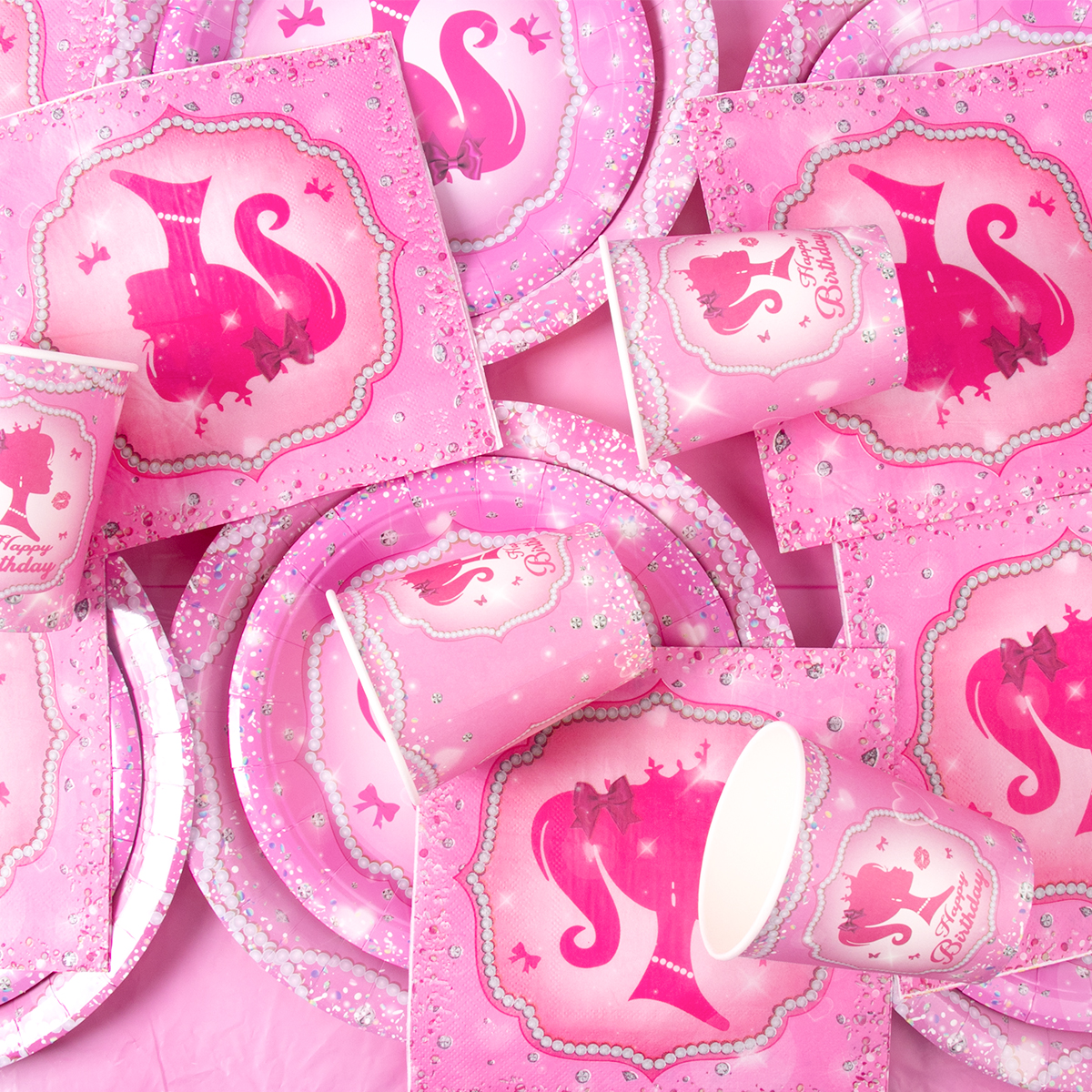 Vaisselle jetable pour fête à thème rose pour filles, assiette en papier, tasse, serviette, princesse, décor de fête d'anniversaire pour enfants, fournitures de réception pour bébé