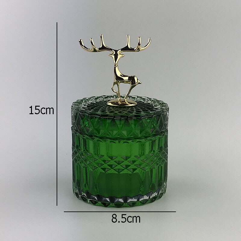 Bocaux de rangement décoratifs en forme de cerf doré, avec couvercle, bouteille en verre cristal, artisanat, collations de bureau, bonbons, décoration de salon: B-small Green