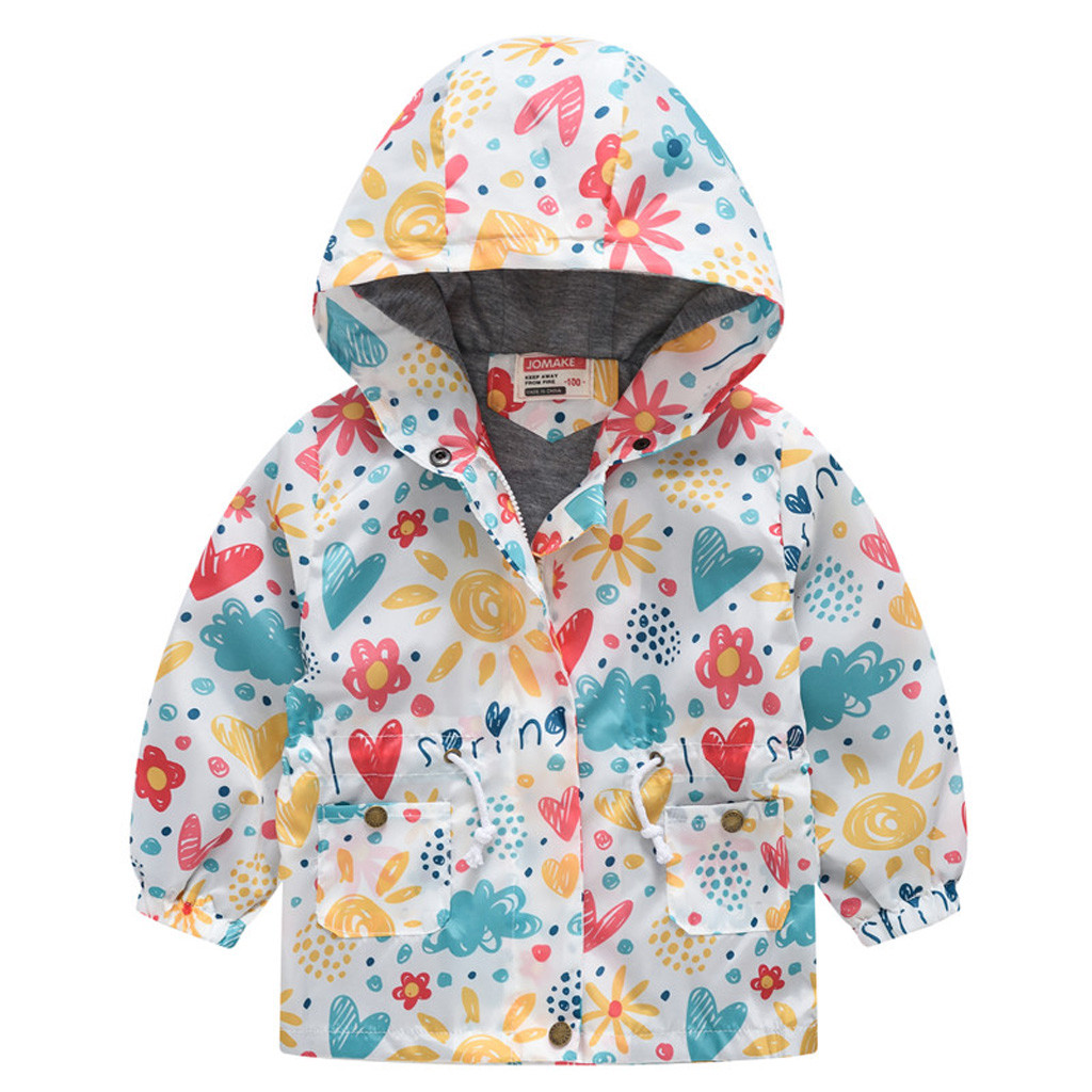 Kinderen Herfst Winter Warme Jas Kid Baby Meisjes Jongens Bloemenprint Hooded Rits Winddicht Uitloper Baby Kleding #1018: WH / 12T