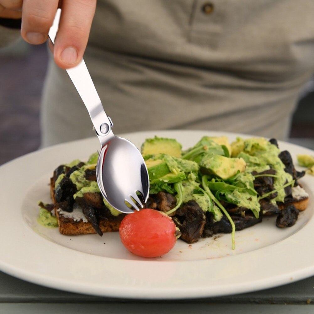 Stainless Steel Folding Pocket Spoon Spork Camping Utensil Portable Outdoor Travel Picnic Tableware Spoon with Storage Box