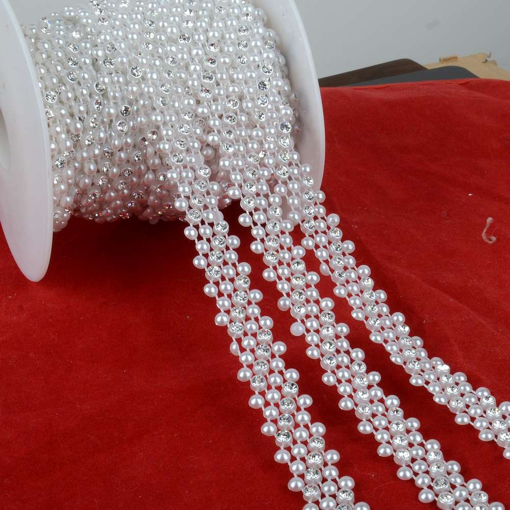 BOLIAO 1 Yard 15mm (9/16 &quot;) breedte ABS Imitatie Parel Kralen Ketting Trim en 4mm Ronde Steentjes Wedding Party Decoratie R2007