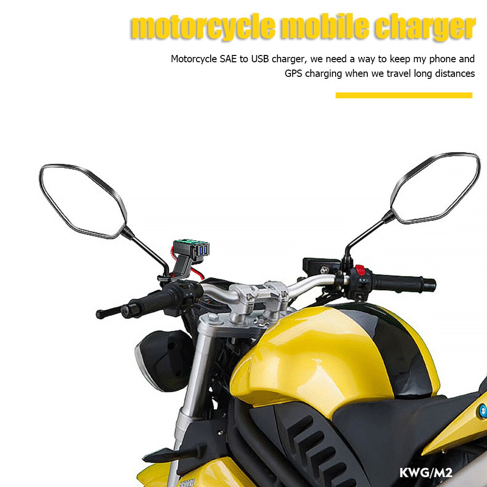 Motorcykelmonteret oplader 12v-24v max 4.8a vandtæt usb-adapter sae til usb dobbelt hurtig opladning til / fra med gps