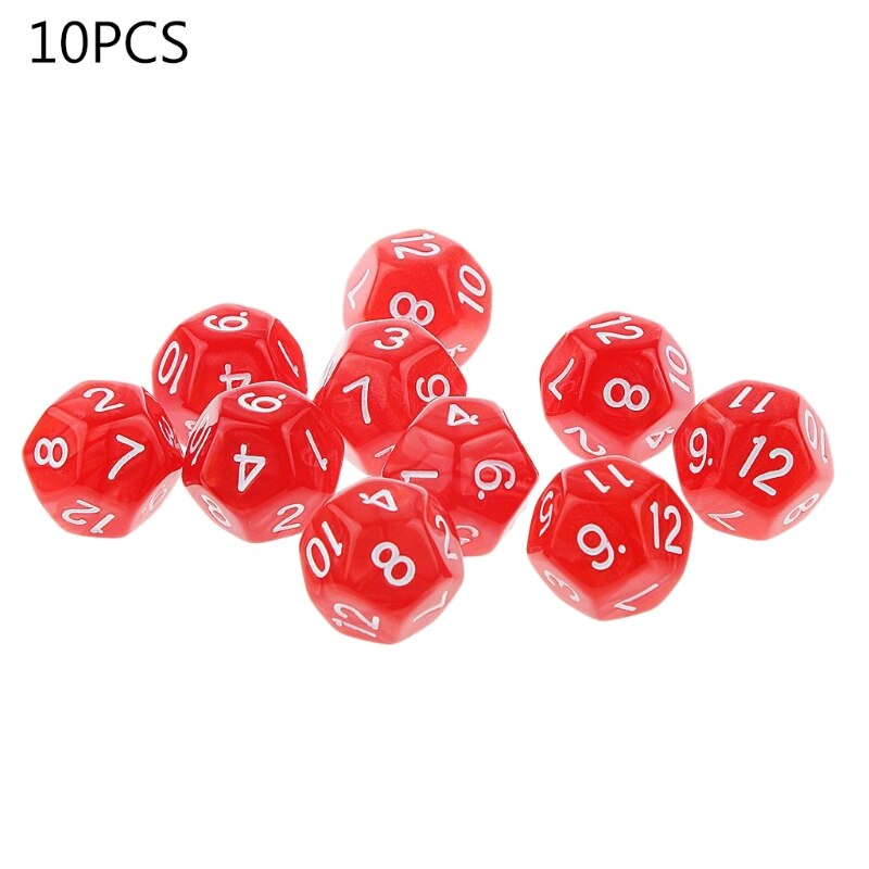 10 teile/satz 12 Seitige Würfel D12 polyedrisch Würfel Familie Party Brettspiel Zubehör Kneipe Verein Spiel Acryl Würfel: rot