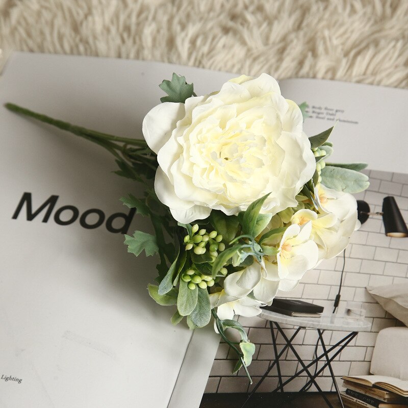 1 Strauß Kamelie Künstliche Pfingstrose Rose Blumen Seide Gefälschte Flores Hochzeit Tafelaufsatz Blume DIY Heimat Garten Party Dekor: Weiß