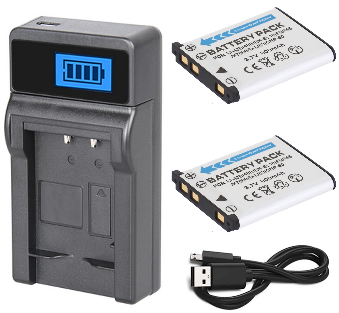 Batterij (2-Pack) + Lader Voor Olympus FE-3000, FE-4000, FE-5000, FE-5010, FE-5020, FE-5030, FE-5050, FE-5500 Digitale Camera