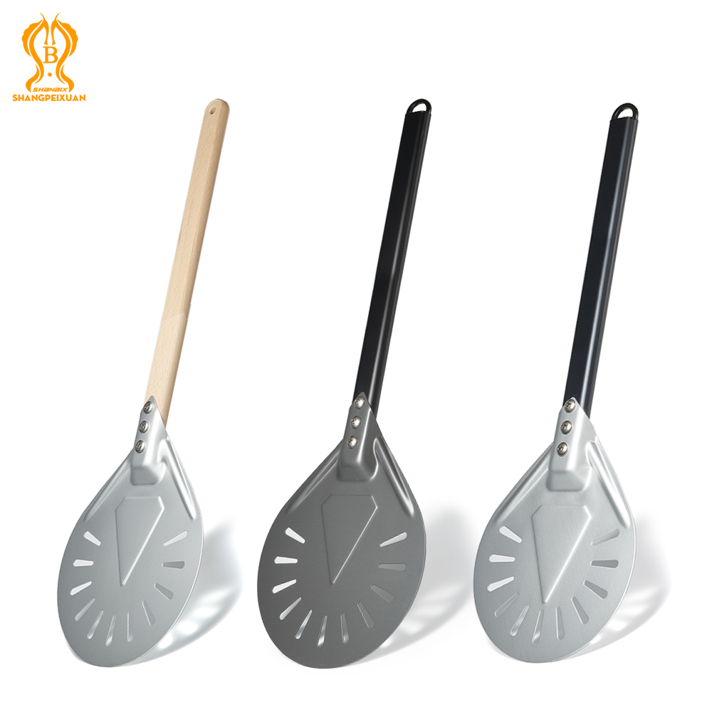 Pala para Pizza perforada, herramienta redonda corta con mango de madera antideslizante, pala para Pizza pequeña, 6, 8, 9 pulgadas