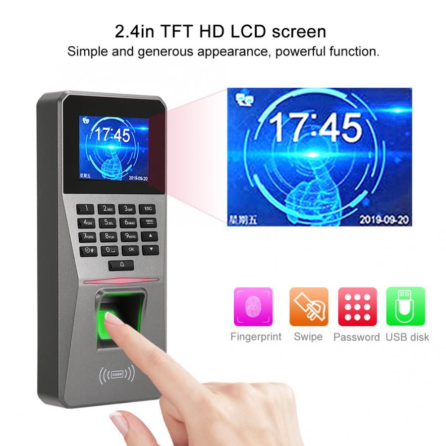 Adgangskontrolsæt  dc 12v 2.4in tft display fingeraftryk adgangskort kort døralarm tilstedeværelse adgangskontrol alarm adgangskontrol