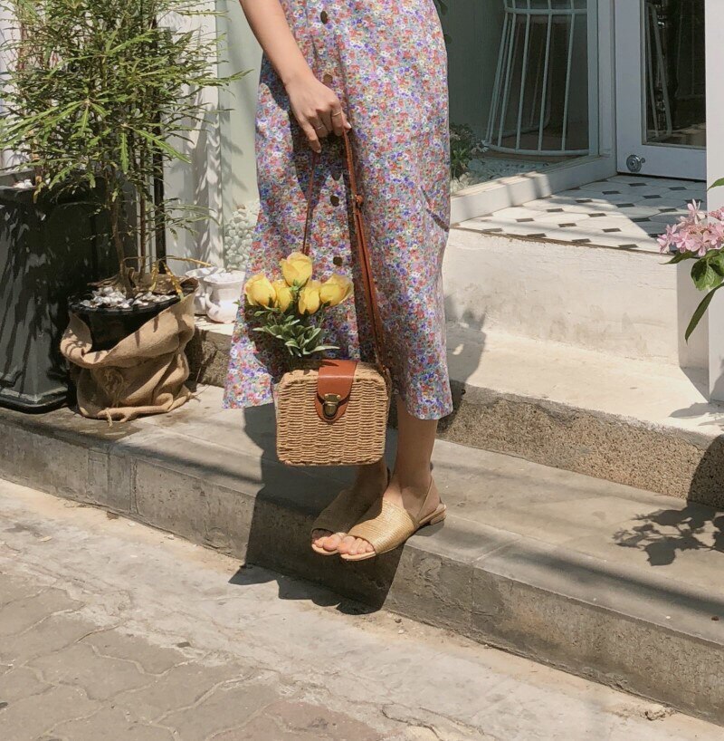 Caja informal de mimbre para mujer, bolso cruzado de mimbre de caramelo tejido para mujer, Bolso pequeño de playa para verano, bolso vintage con solapa bali
