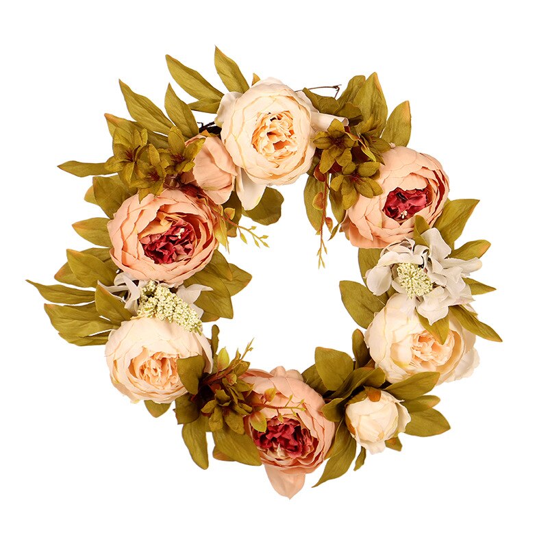 Artificial Flower Wreath Peony Wreath Spring Round Wreath for The Front Door Party Wedding Home Decor Pink Flower Garland Ring