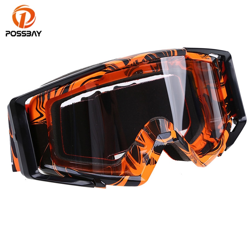Possbay Motorcycle Goggles Bril Oranje Multi Color Skibrillen Motorcross Bril Helm Punk Fietsen Motor Eyewear