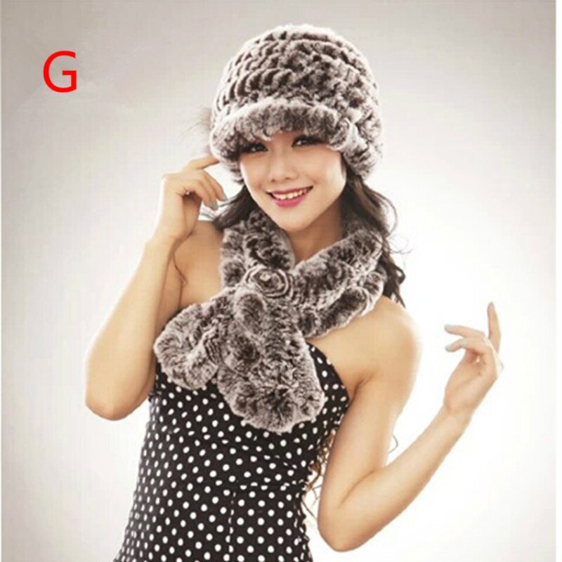Kaninpels strikket hue vinter kvinders tyk varm andetunge uldhat: G