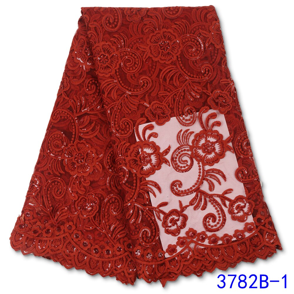 Nigeriaanse Pailletten Kant Stof Frans Kant Stof Geborduurde Bridal Afrikaanse Kant Stof Voor Bruiloft YA3782B-3: Picture 1