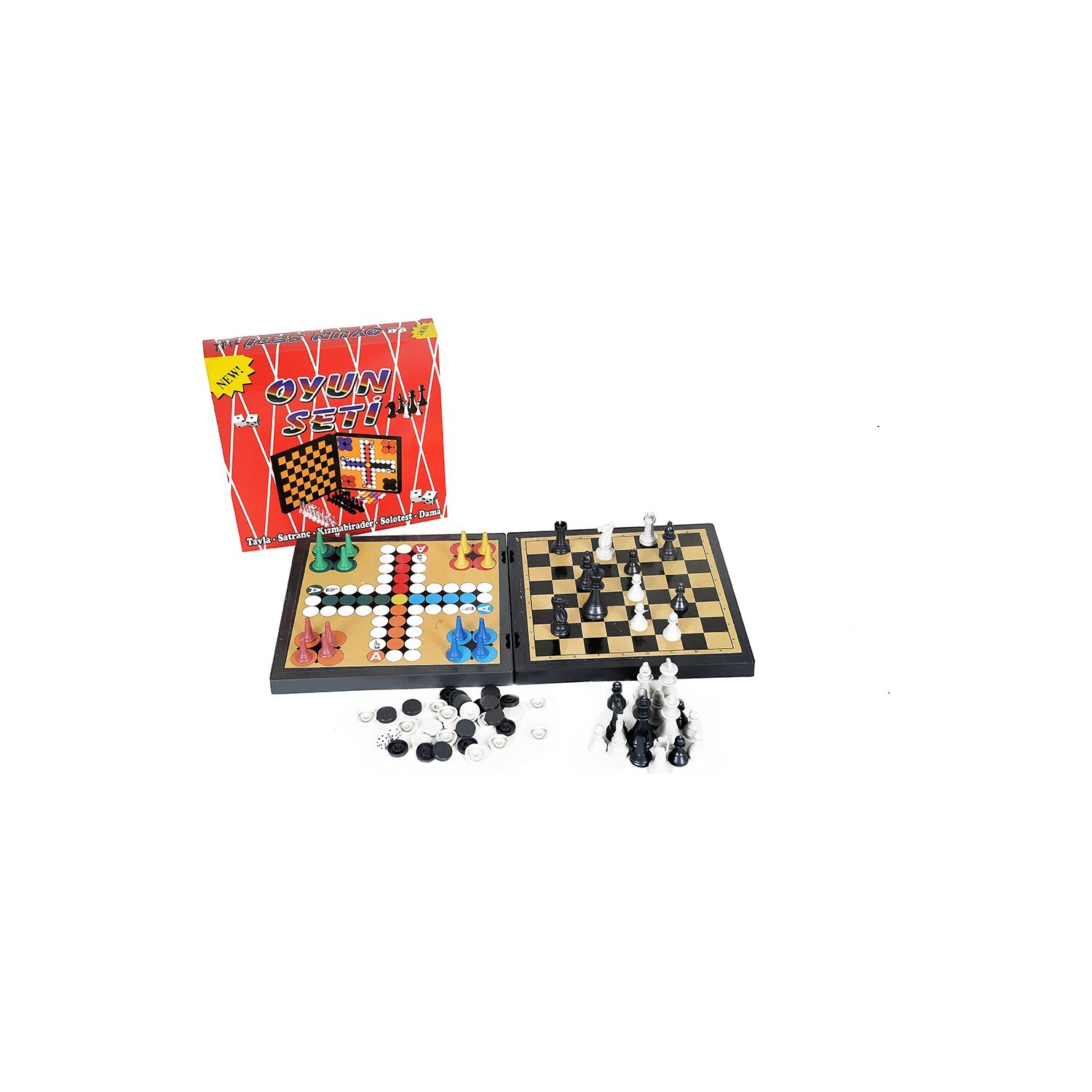 Work 5'li Game Set (Backgammon Chess Ludo Solotest Checkers)