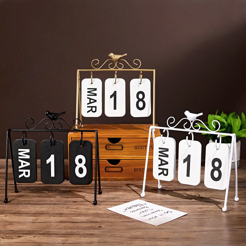 Europæisk stil personlighed diy fugl smede metal flip kalender hjem skrivebord dekoration bord kalender ins stil kaffebar undersøgelse