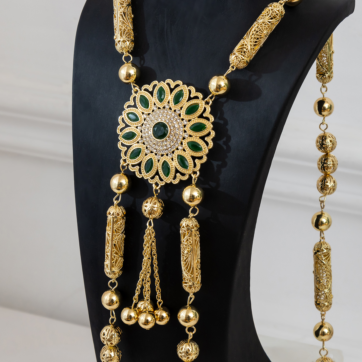 Marokkaanse Bruid Lichaam Sieraden Goud Kleur Luxe Bruiloft Rug Kristallen Schouderketting Sieraden Kaftan Lange Ketting