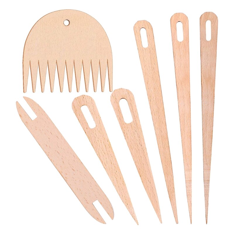 7pcs/Set Wooden Hand Weaving Tools Kit for DIY Tapestry Carpet Scarf Gloves Knitting Crafts Starter Kit for Teens Adults 87HA: Default Title