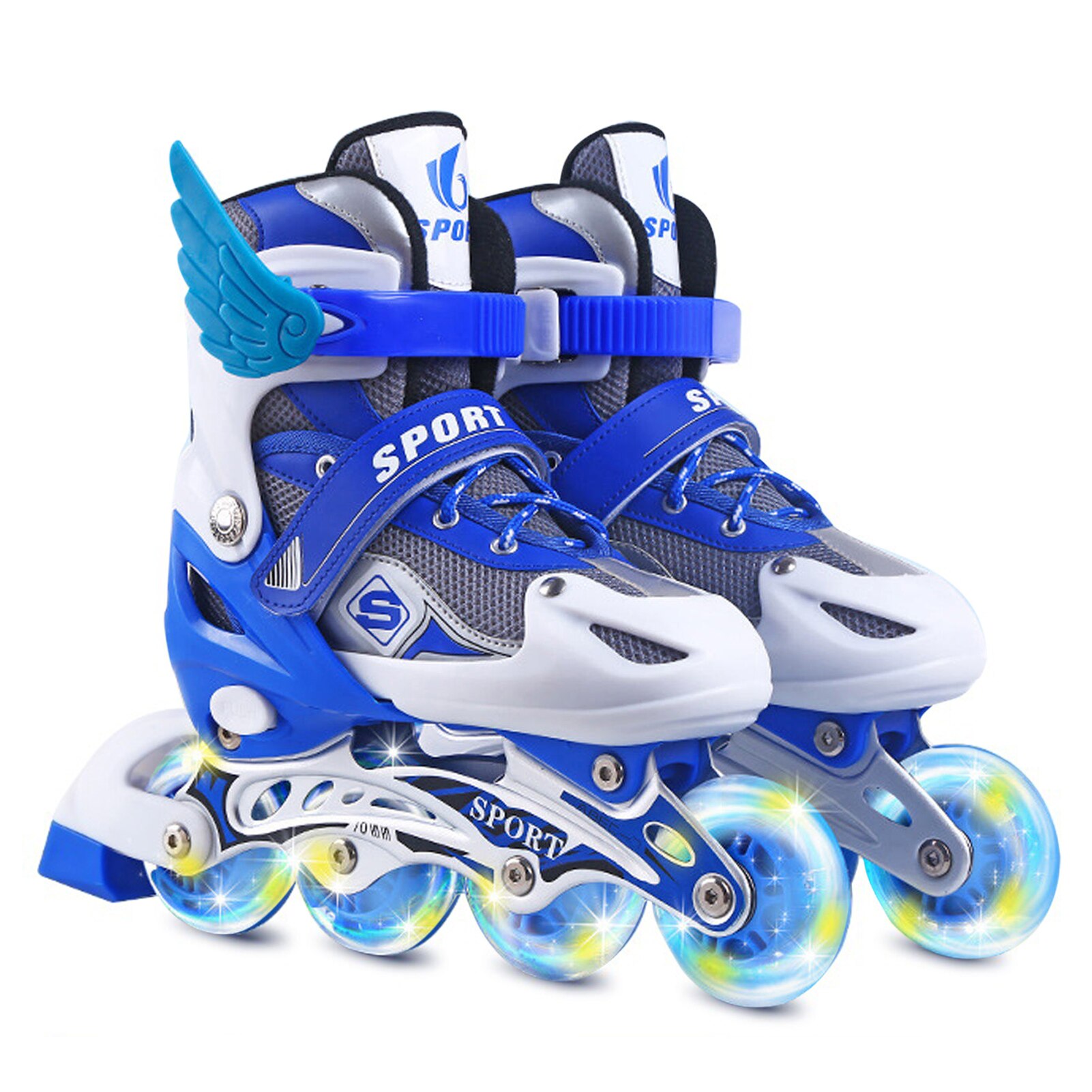 Inline Skates Kinderen Rolschaatsen Schoenen Sneakers Met Lichtgevende Hoge Elastische Pu Wiel Flash Wielen Prachtig Voor Kinderen: Blue L